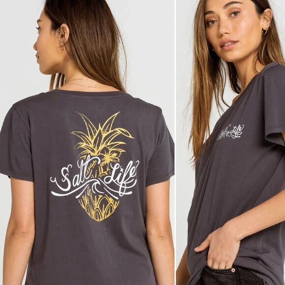 Salt Life Tops - Salt Life Charcoal Grey Signature Pineapple Short Sleeve Tee Large